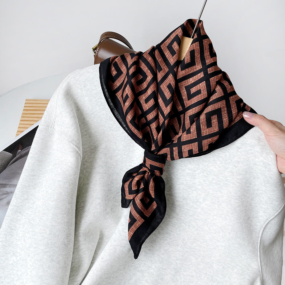 New herringbone cashew silk scarf, color-blocking square scarf, literary retro small square scarf, decorative scarf, breathable scarf