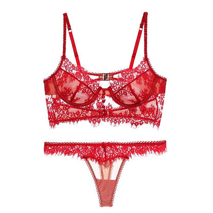 French lace long underwear women's big breasts small sexy bra beautiful back ultra-thin bra set forlovea