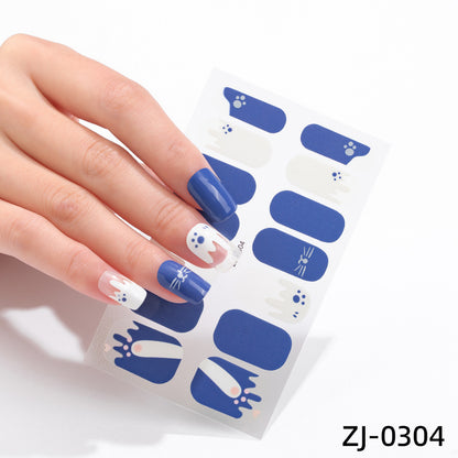 new French manicure stickers full paste ice transparent net red Japanese cartoon nail stickers cute nail polish film