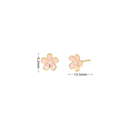 S925 sterling silver foreign trade jewelry creative personality Japanese cherry blossom earrings small fresh and cute pink flower earrings