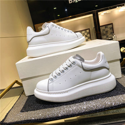 new muffin all-match thick-soled sports McQueen small white shoes women's leather casual shoes women's single shoes large size women's shoes