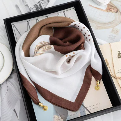 warm square scarf, magnetic buckle, triangle silk scarf, cotton scarf, women's spring, autumn and winter, style scarf, temperament and versatile