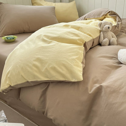 Pure cotton washed cotton bed four-piece set cotton Japanese-style bedding dormitory bed single three-piece solid color quilt cover fitted sheet