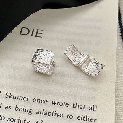 Yongcheng s925 sterling silver earrings niche design sense of folds texture sense square ear buckle cold wind design earrings female