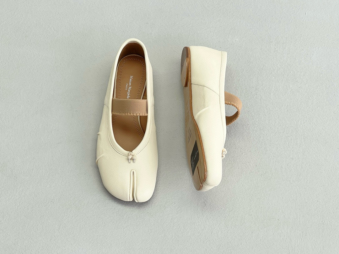 Pure original classic tabi new pleated tabi shoes female leather shallow mouth mid-heel pig's trotter ballet soft leather shoes