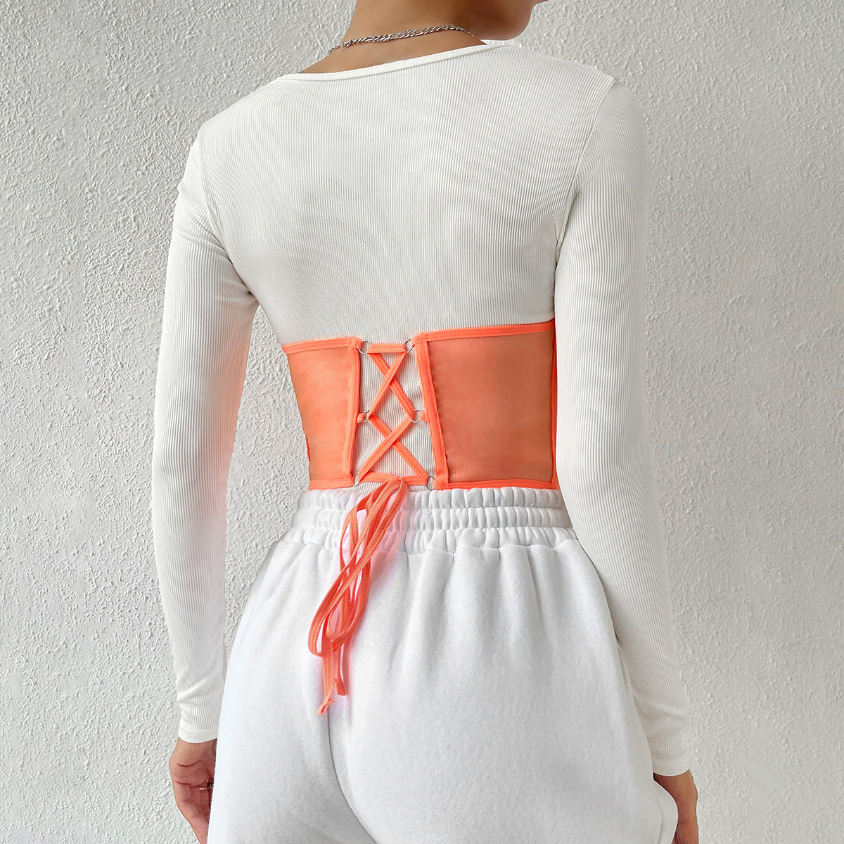 European and American wind mesh stitching chain sexy wrap chest waist sexy inner fishbone steel ring waist seal vest 8970