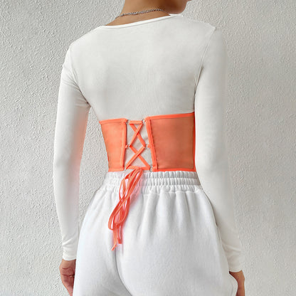 European and American wind mesh stitching chain sexy wrap chest waist sexy inner fishbone steel ring waist seal vest 8970