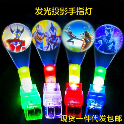 Ultraman finger luminous projection lamp boy cartoon pattern toys wholesale children's small toys net red projection lamp