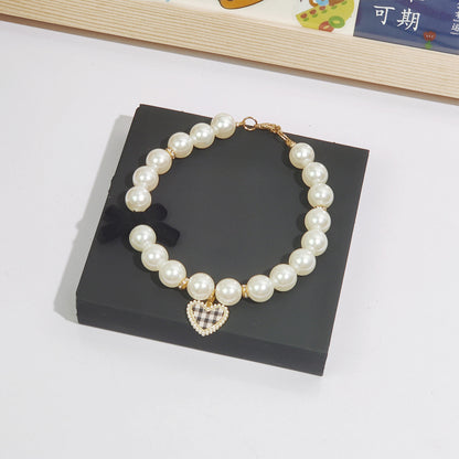 Pet cat devon kitten dog pearl necklace collar small fragrance breeze gemstone bow puppet accessories cross-border