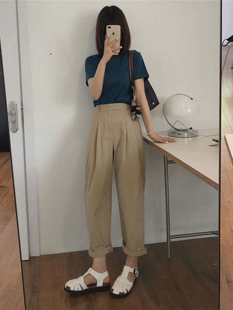 Aki's autumn new product, Japanese khaki pants, women's cover-up, slim, large-size casual design, harem pants