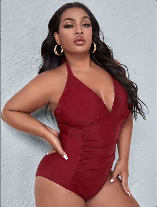 Women's Swimwear – Large Size Solid Color One-Piece Bikini, Sexy Fit