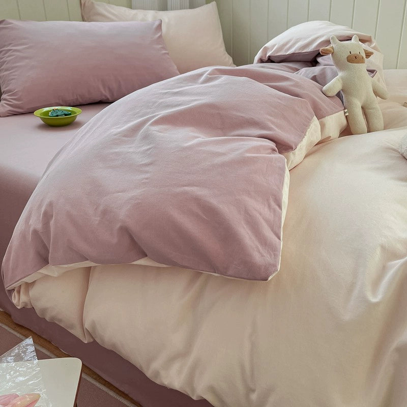 Pure cotton washed cotton bed four-piece set cotton Japanese-style bedding dormitory bed single three-piece solid color quilt cover fitted sheet
