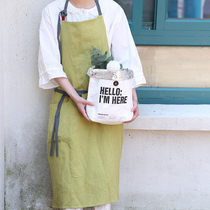 Japanese new style cotton and linen large size loose home kitchen sleeveless solid color housework high-end