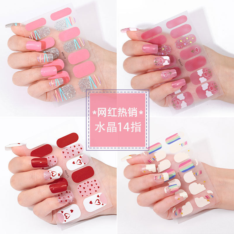 new French manicure stickers full paste ice transparent net red Japanese cartoon nail stickers cute nail polish film