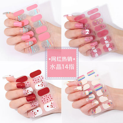 new French manicure stickers full paste ice transparent net red Japanese cartoon nail stickers cute nail polish film