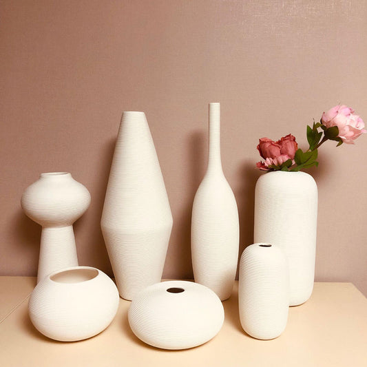 Nordic minimalist home living room flower arrangement decoration ins wabi sabi wind homestay decoration plain embryo striped vase