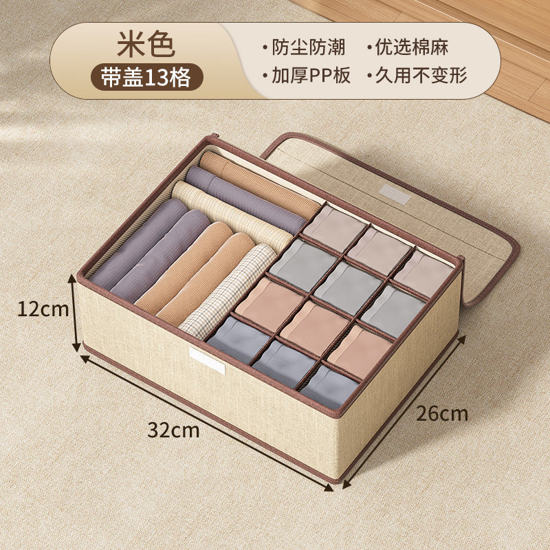 Cotton and linen underwear storage box, home student dormitory, socks and underwear three-in-one drawer separation and organizer box
