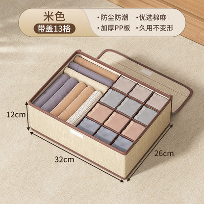 Cotton and linen underwear storage box, home student dormitory, socks and underwear three-in-one drawer separation and organizer box