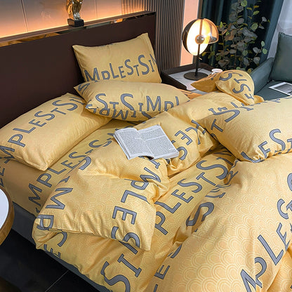 Internet celebrity cotton four-piece set pure cotton bedding bed pure color simple 100 quilt cover 1.8m fitted sheet three 4-piece set