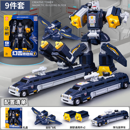 genuine children's magnetic transformer robot diamond building blocks magnetic boy toys magnetic assembly engineering vehicle