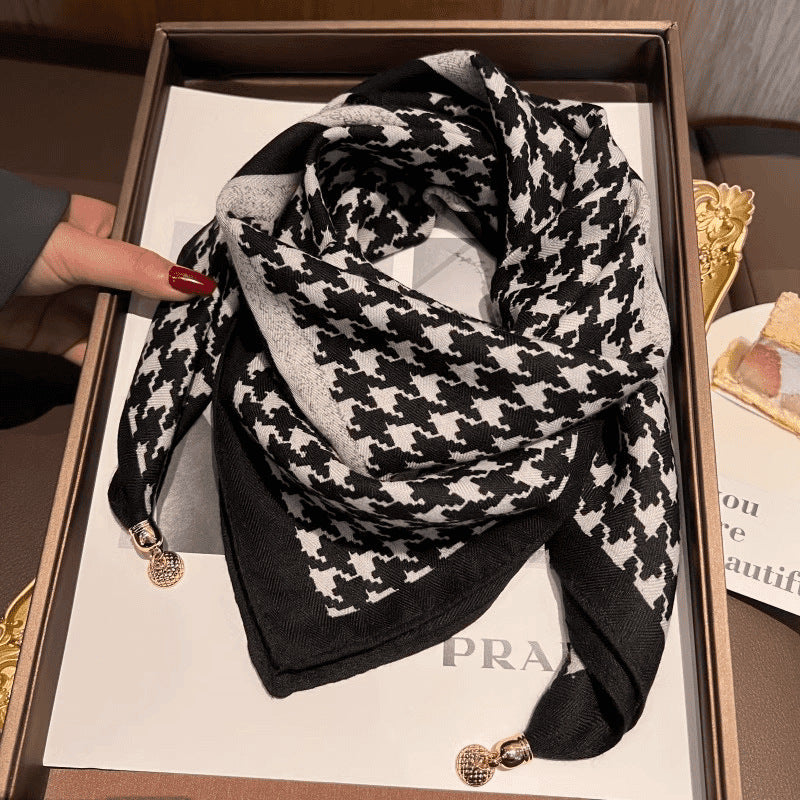 warm square scarf, magnetic buckle, triangle silk scarf, cotton scarf, women's spring, autumn and winter, style scarf, temperament and versatile
