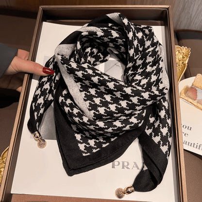 warm square scarf, magnetic buckle, triangle silk scarf, cotton scarf, women's spring, autumn and winter, style scarf, temperament and versatile