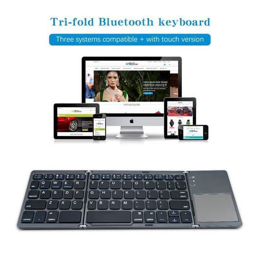 Portable three-folding wireless bluetooth keyboard mobile phone tablet bluetooth keyboard and mouse all in one with trackpad