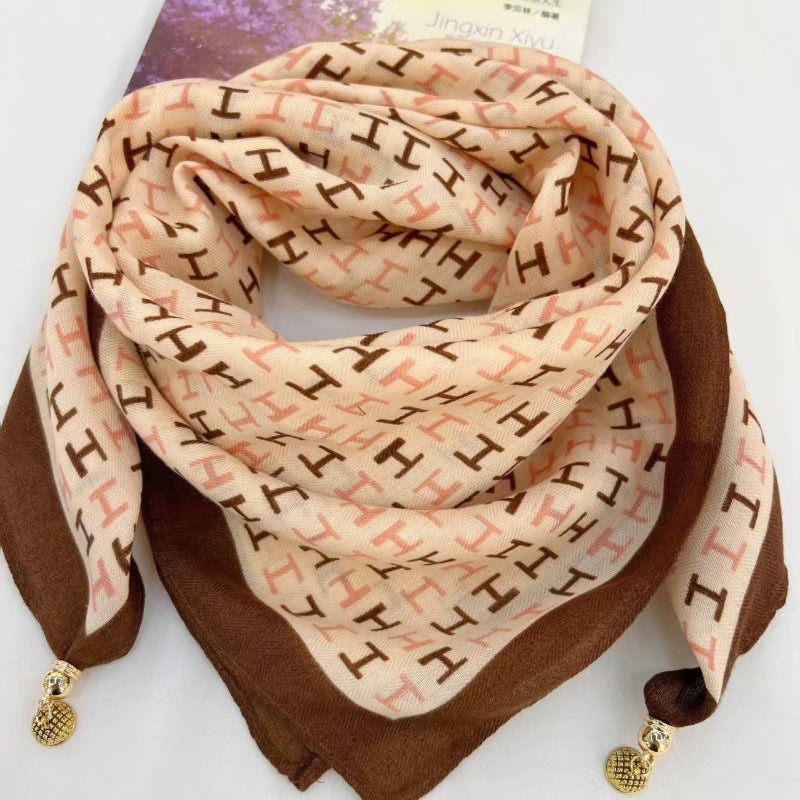 warm square scarf, magnetic buckle, triangle silk scarf, cotton scarf, women's spring, autumn and winter, style scarf, temperament and versatile