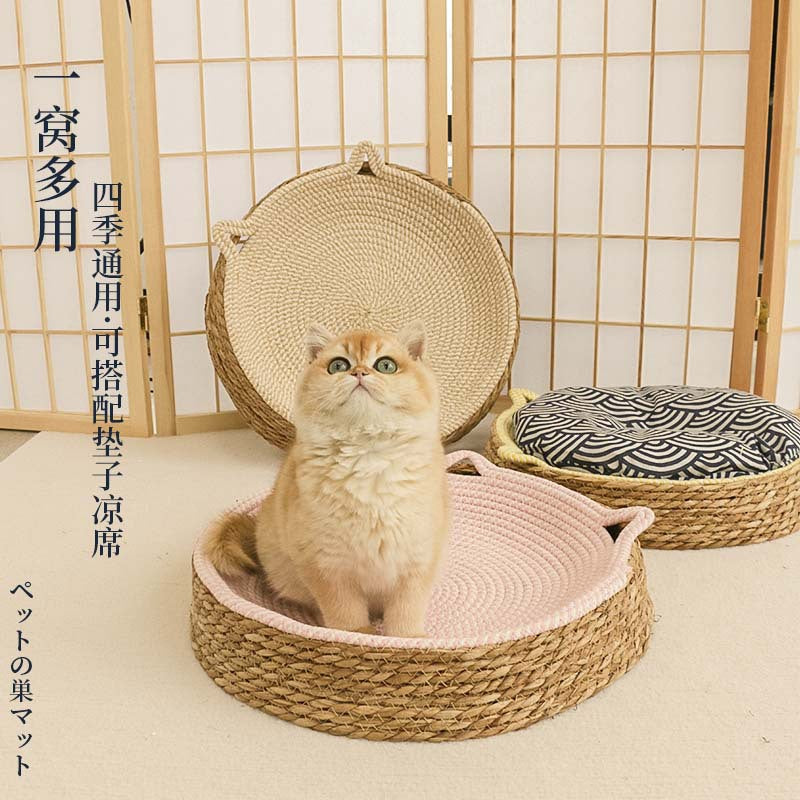 Rattan cat nest cotton rope all seasons universal cat scratching post pet bed mat Internet celebrity cool nest washable nest grinding claw cat