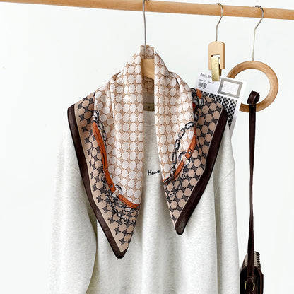 New herringbone cashew silk scarf, color-blocking square scarf, literary retro small square scarf, decorative scarf, breathable scarf