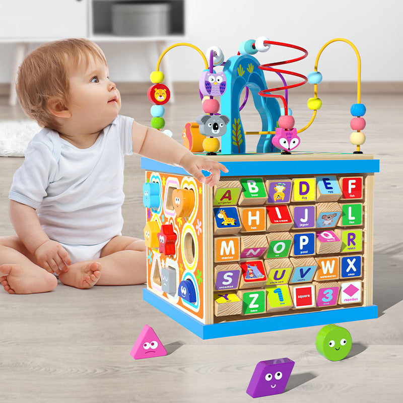 Children's Wooden Large Multifunctional Puzzle Big Wrapping Beads Treasure Chest Early Education Intelligence Matching Scene Intelligence Box Toys