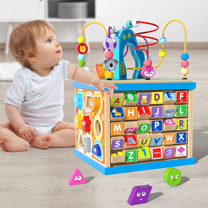 Children's Wooden Large Multifunctional Puzzle Big Wrapping Beads Treasure Chest Early Education Intelligence Matching Scene Intelligence Box Toys