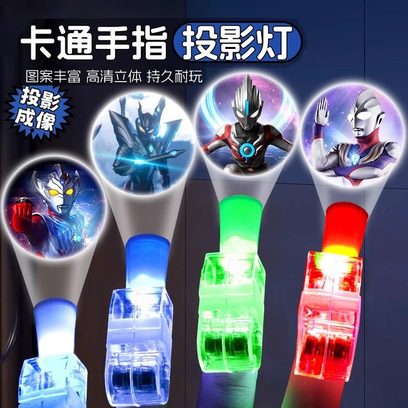 Ultraman finger luminous projection lamp boy cartoon pattern toys wholesale children's small toys net red projection lamp