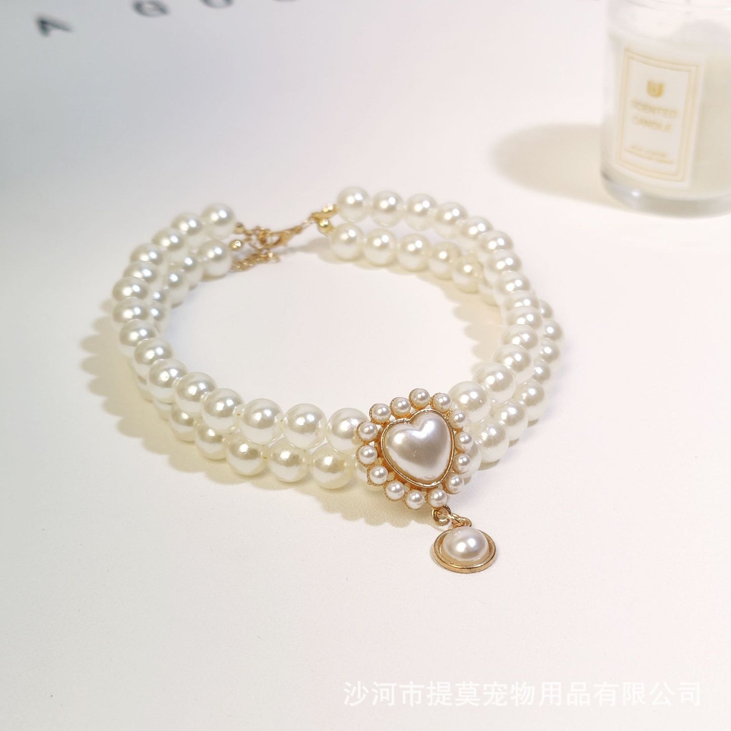 Pet cat devon kitten dog pearl necklace collar small fragrance breeze gemstone bow puppet accessories cross-border