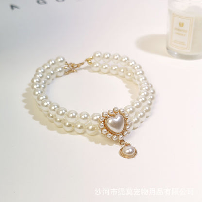 Pet cat devon kitten dog pearl necklace collar small fragrance breeze gemstone bow puppet accessories cross-border