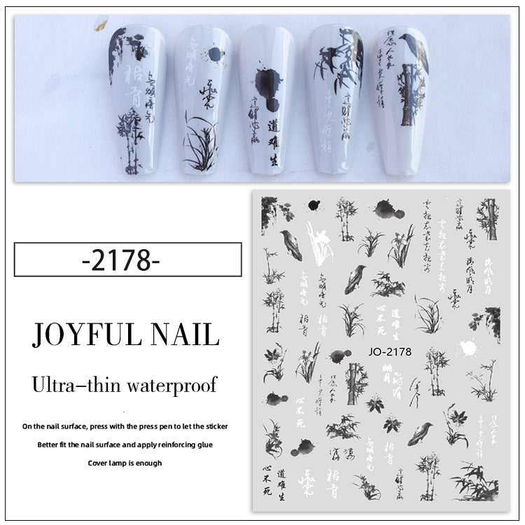 New nail art stickers Rococo sweet pet bunny nail stickers national style ink blood color rose decorative stickers