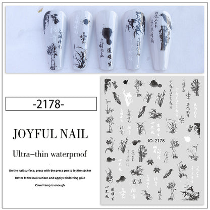 New nail art stickers Rococo sweet pet bunny nail stickers national style ink blood color rose decorative stickers
