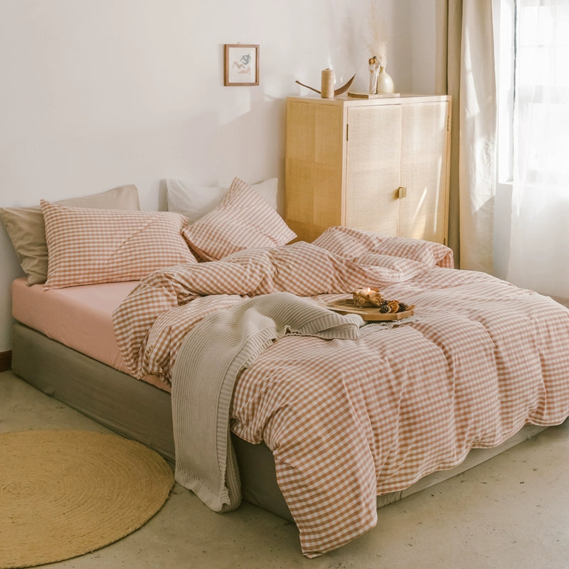 Simple cotton fitted sheet style naked sleeping solid color four-piece set