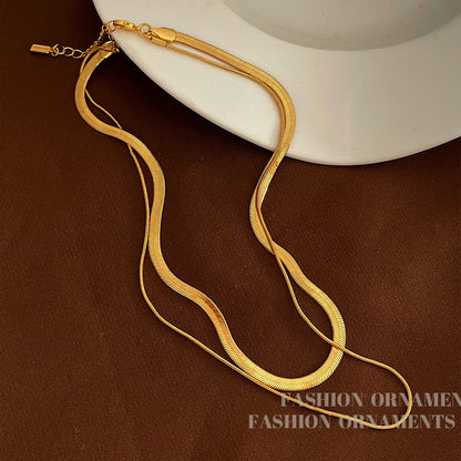 European and American style double layered personality copper material short sweater chain design sense necklace temperament snake chain necklace female T190