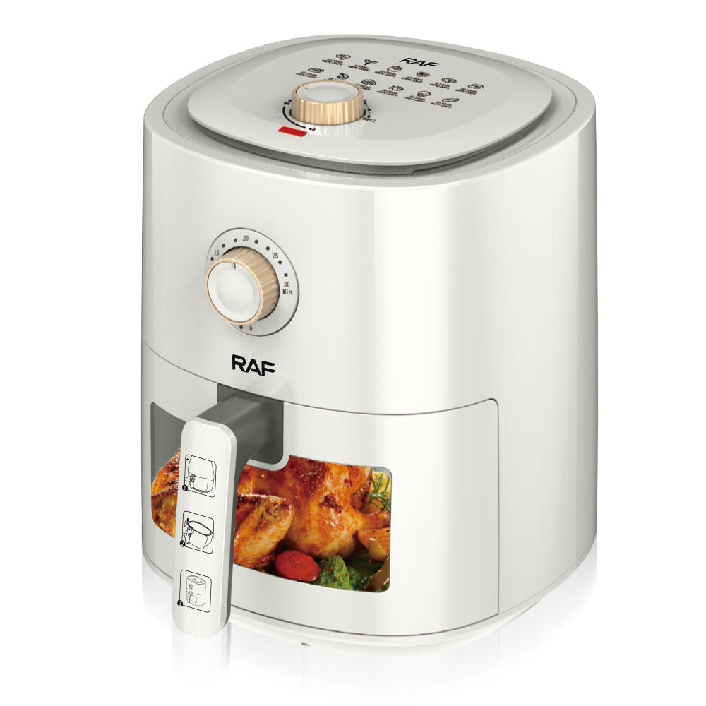 vailable in Black and White  RAF 6L Visual Air Fryer European Standard | Smoke-Free | Multi-Functional | Large-Capacity
