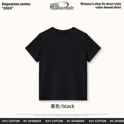 Neck shoulder short sleeve t-shirt explosive top new cotton slim low basic women's summer