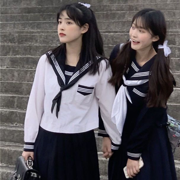 Autumn Japanese JK suit female student loose college style navy collar shirt + ins high waist half body full two-piece suit