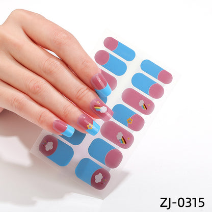 new French manicure stickers full paste ice transparent net red Japanese cartoon nail stickers cute nail polish film