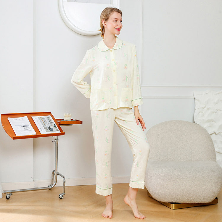 New spring and summer skin-friendly soft waxy cute lily of the valley ladies two-piece home service pajamas