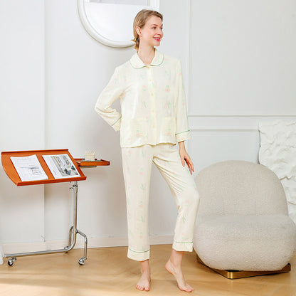 New spring and summer skin-friendly soft waxy cute lily of the valley ladies two-piece home service pajamas