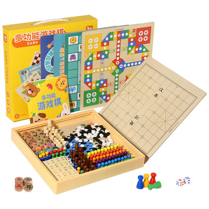 Wooden Multifunctional Indoor Games Chess, Ludo, Adult Interactive Board Game Gifts, Children's Toys Puzzle
