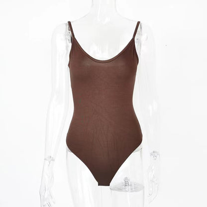 Cross-border summer sexy tight T-shaped bottoming women's summer European and American open back V-neck suspender bodysuit bodysuit