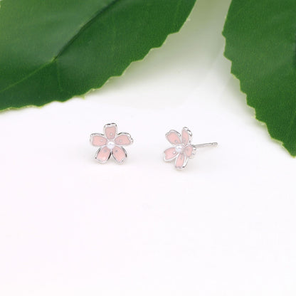 S925 sterling silver foreign trade jewelry creative personality Japanese cherry blossom earrings small fresh and cute pink flower earrings