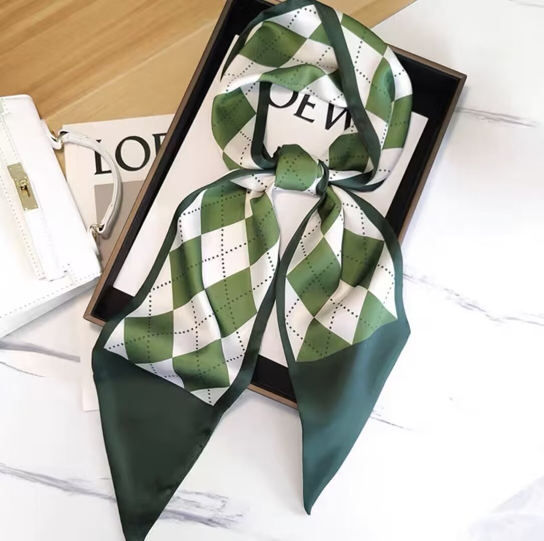 Long silk scarf, women's high-end small square scarf, spring and autumn black neck brace neck with shirt streamer and silk tie