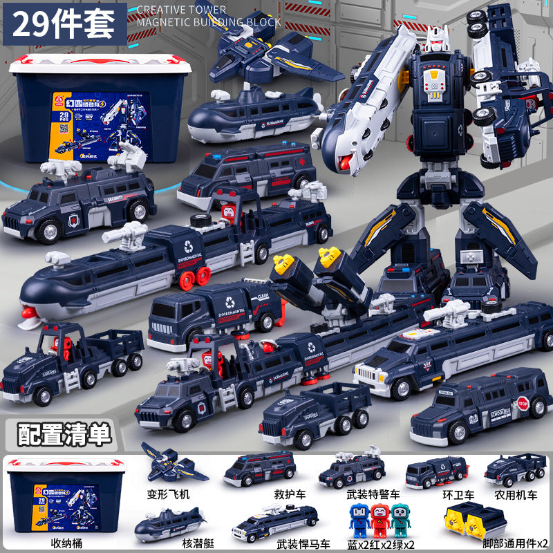 genuine children's magnetic transformer robot diamond building blocks magnetic boy toys magnetic assembly engineering vehicle